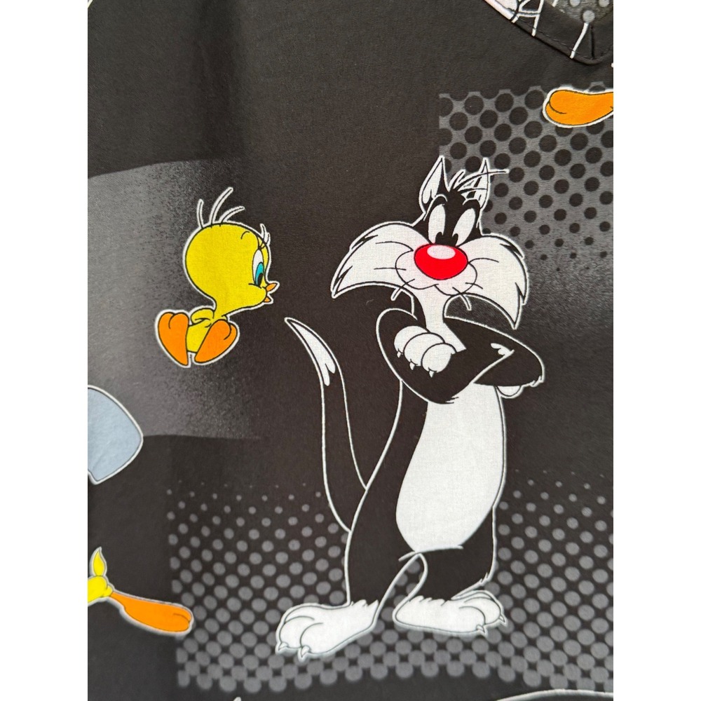 Looney Tunes Scrub Top Medium Sylvester Tweety Cartoon Medical Uniform - Picture 4 of 7